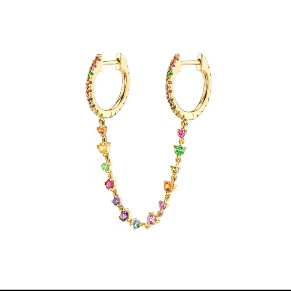 14K Gold Filled Colorful Zircon Dangle Hoop Earring.